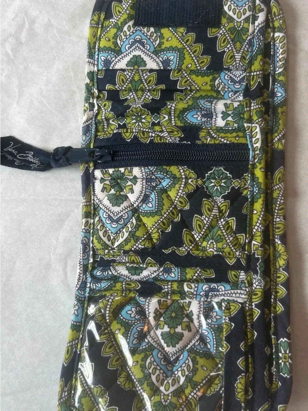 Vera Bradley Trifold Cambridge Wallet Green Navy Blue Floral Made in USA Retired